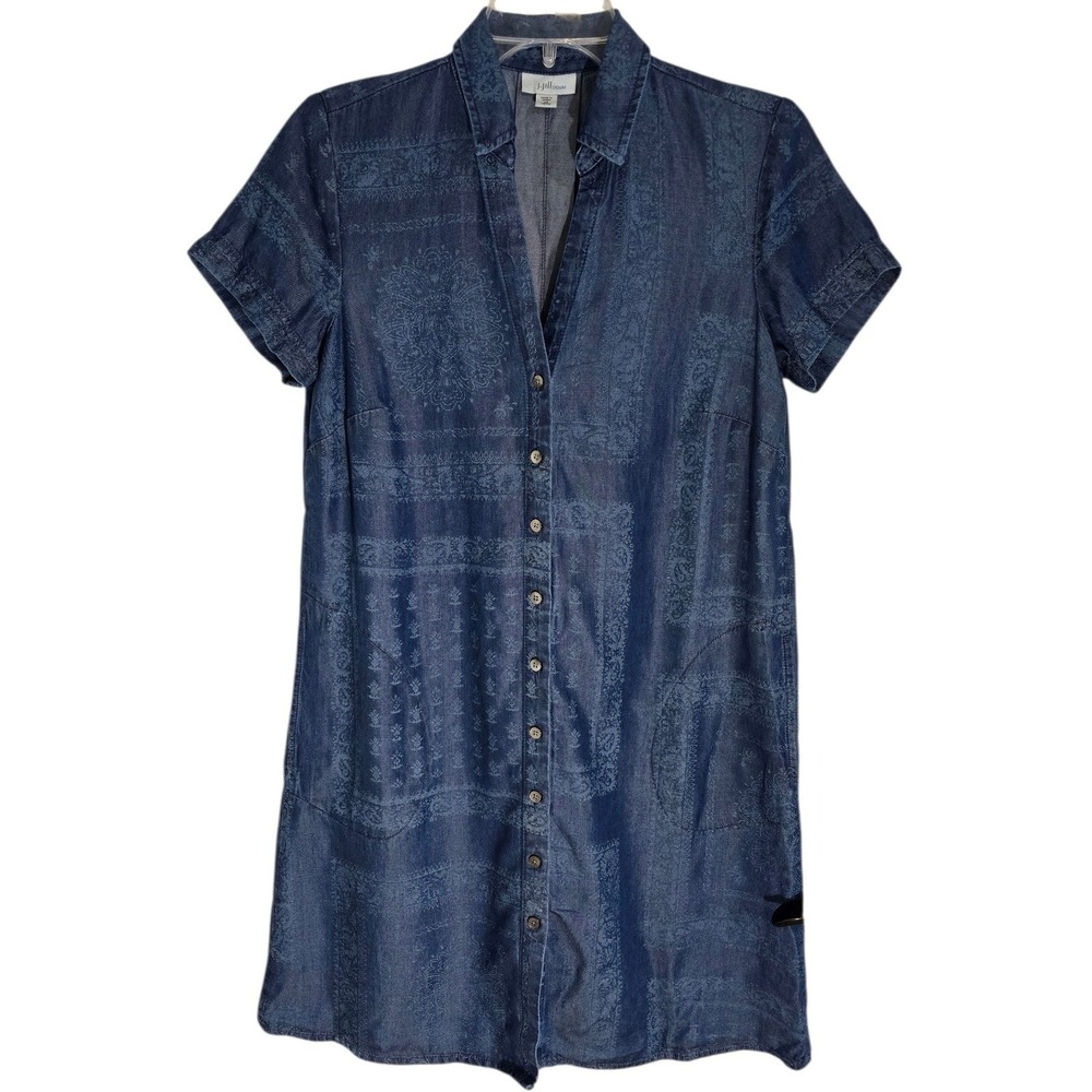 J. Jill Denim Tencel Paisley Button Front Dress Blue XS‎ Petite WDR096182
